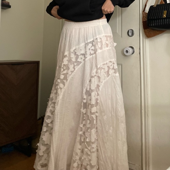 Vintage Cottage Boho Floral Mesh Mix Maxi Skirt Small White - Picture 3 of 4